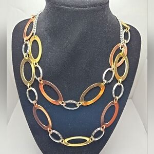 Daisy Fuentes Necklace Mixed Metal Copper Gold Silver Tone Adjustable 18” To 21"